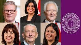 A composite image showing head and shoulder photographs of Prime Minister Sir Keir Starmer, Lord President of the Council, Lucy Powell, Lord Chancellor Shabana Mahmood, Speaker of the House of Commons Sir Lindsay Hoyle, Lord Speaker Lord McFall of Alcluith, and Secretary of State for Culture Media and Sport Lisa Nandy. The image also shows the crest of the Church Commissioners for England on a purple background.