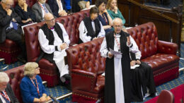 The Archbishop of Canterbury addressing peers from the Lords Spiritual benches.